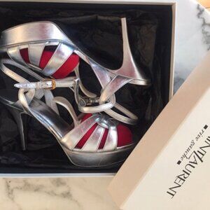 Yves Saint Laurent Tribute Sandal Metallic Silver (4 in heel). EU Size 40/US 9.5